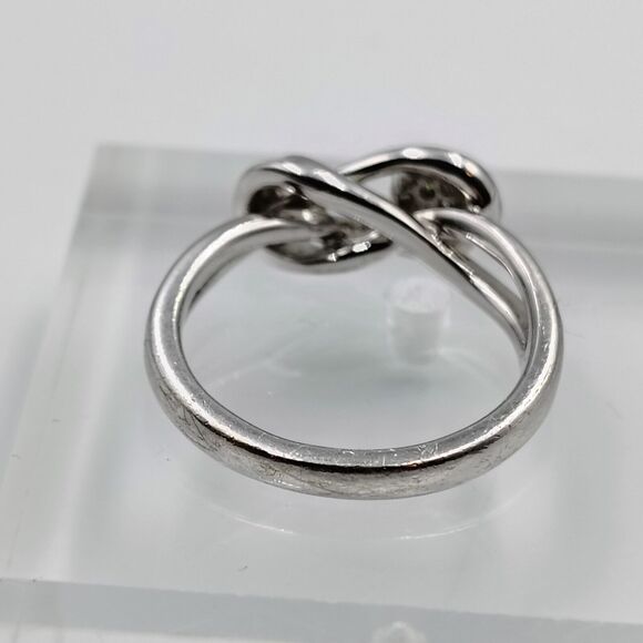 Sterling Silver 925 Designer Pave Diamond Knot Design Ring Sz 7 - Picture 6 of 15